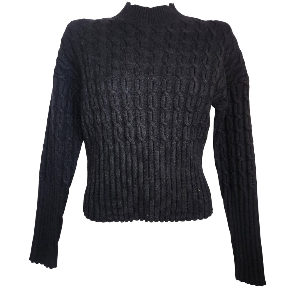 Jason Wu Womens Black‎ Cable Knit Mock Neck Sweater Size Medium Long Sleeve